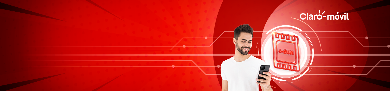 Joven utilizando su smartphone con eSIM de Claro